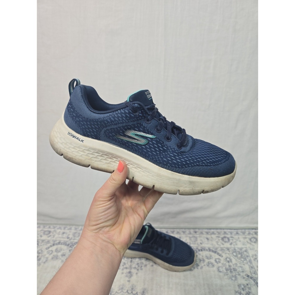 Skechers Women's 7.5 Go Walk Flex - Kali‎ Walking Shoe 124830 Lace Up Blue Knit